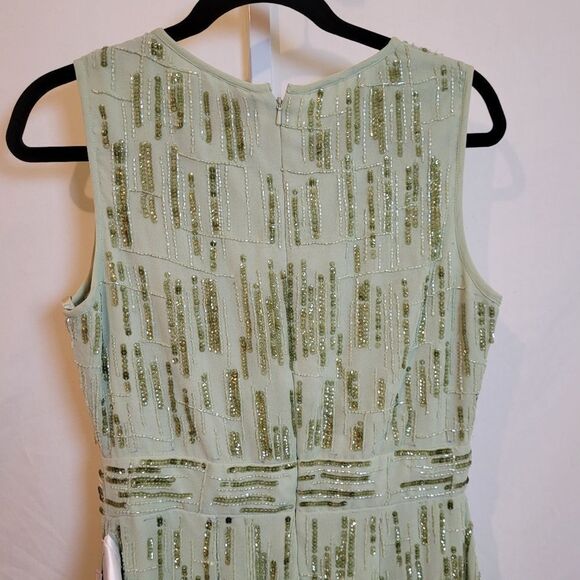 $498 NEW MAC DUGGAL 8 SAGE GREEN HAND BEADED MIDI CREPE SHEATH COLUMN DRESS NWT - Picture 13 of 16